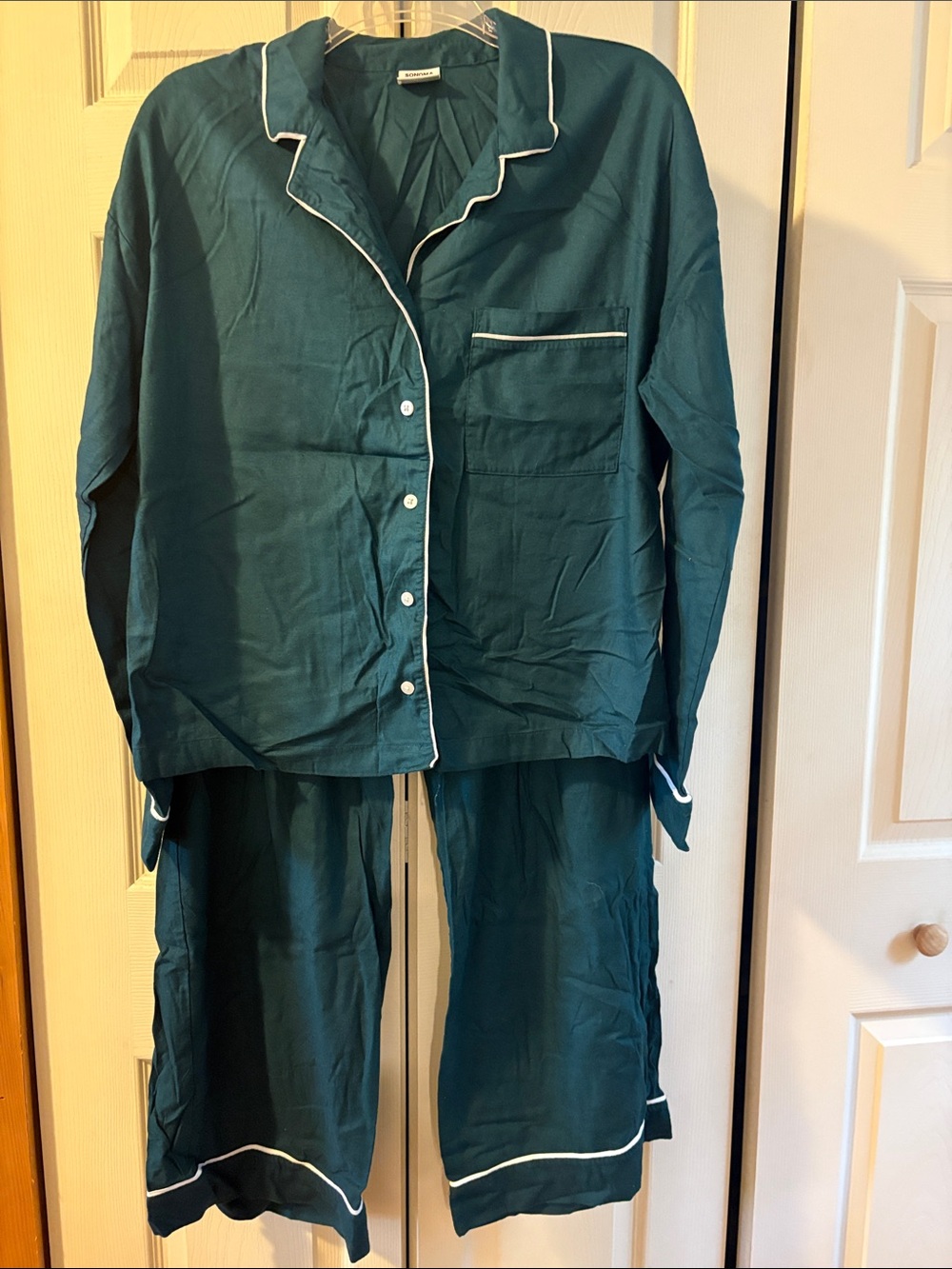 Sonoma Dark GreenPajama Set with White Piping